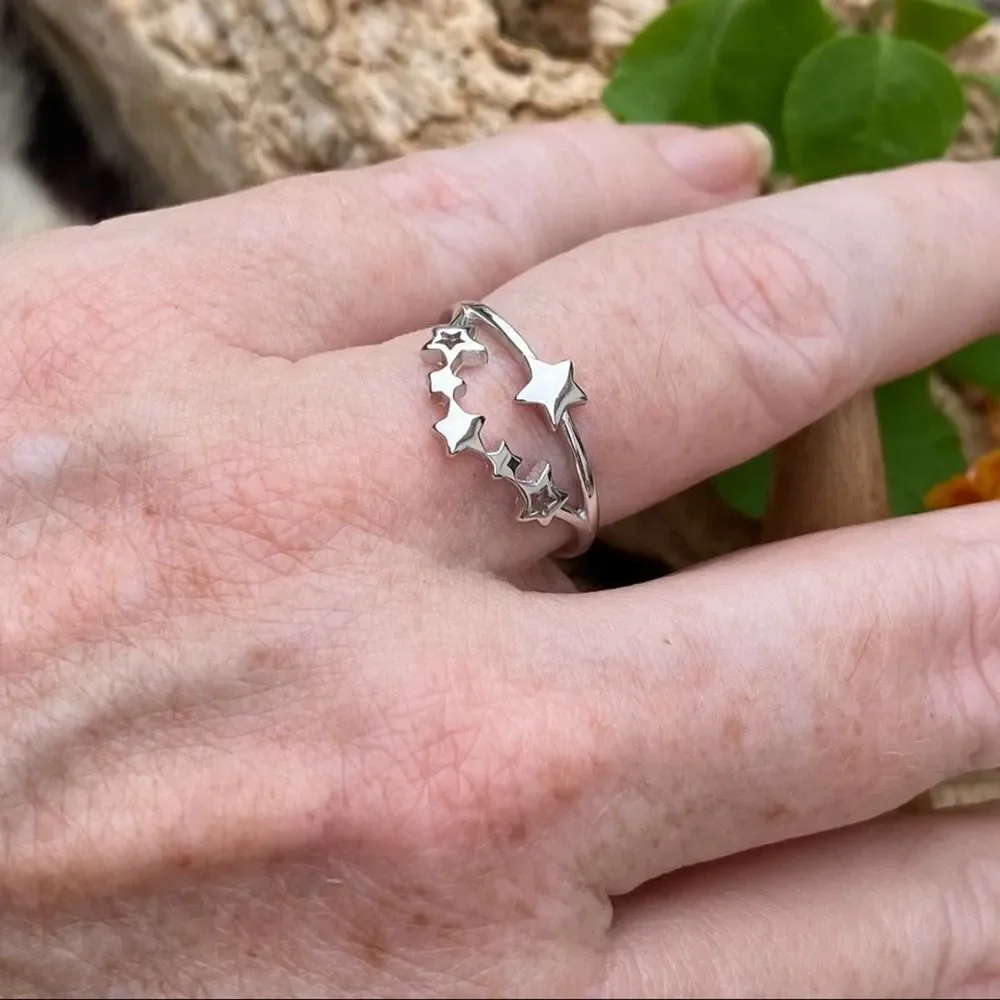 Multi Star Cluster Sterling Silver Ring Size 8
